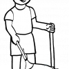 illustration of a boy holding a broom and a dustpan