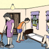 illustration of people cleaning a room