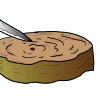 a wooden board on which foods (such as meats and vegetables) are cut / chopped.